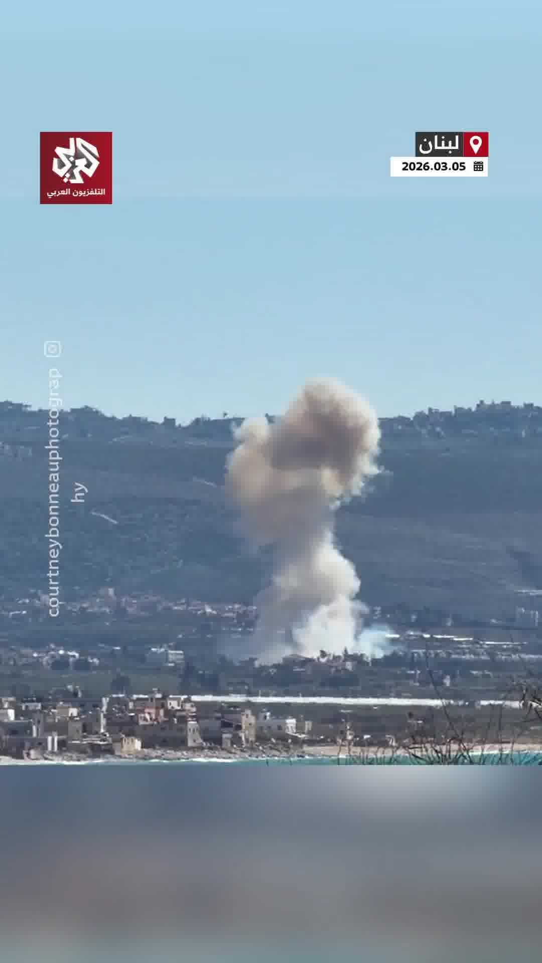 The first moments after an Israeli airstrike targeted the city of Tyre in southern Lebanon, with plumes of smoke rising.