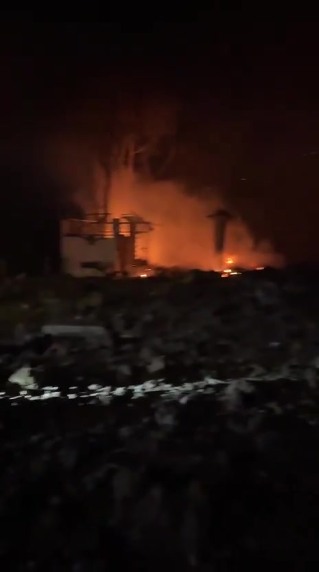 Fire and destruction caused by an Israeli airstrike on the town of Toul in southern Lebanon