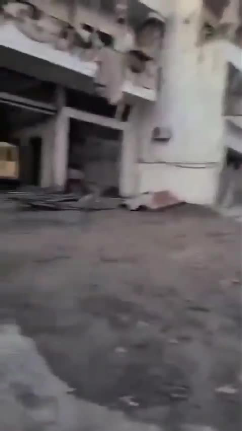 Part of the damage caused by the airstrikes that targeted the Tirdaba Square last night