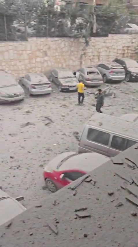 Following the raid on the town of Toul, a video shows the parking lot at Sheikh Ragheb Harb Hospital.