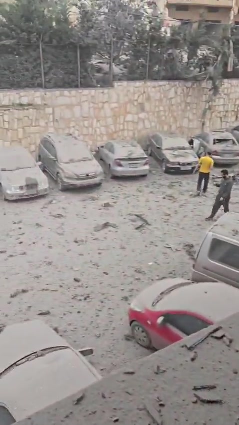 Following the raid on the town of Toul, a video shows the parking lot at Sheikh Ragheb Harb Hospital.