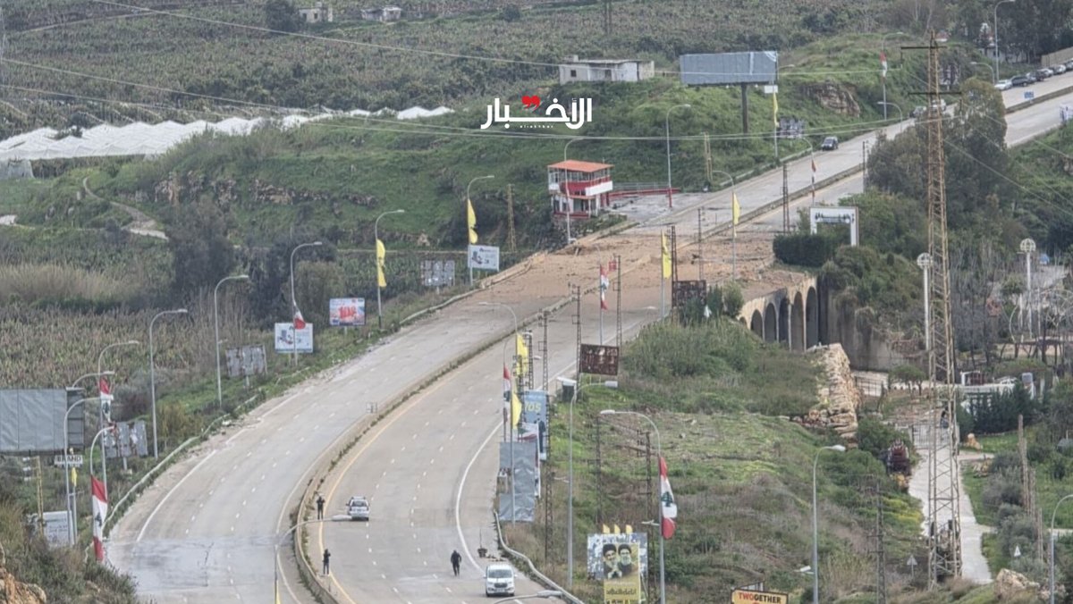 The aftermath of the Israeli airstrike that targeted the Burj Rahal highway