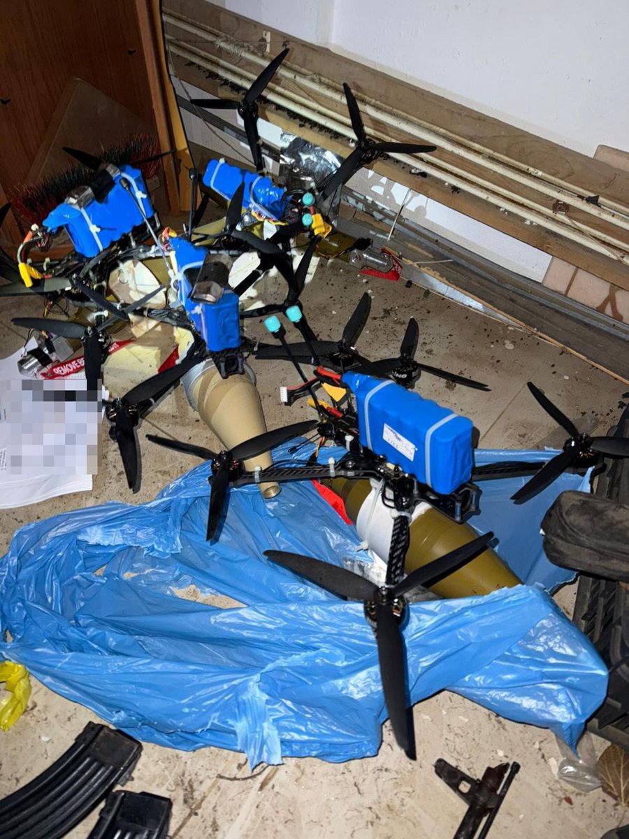 Israeli troops captured a cache of Hezbollah FPV drones during operations in southern Lebanon. The military says troops of the Nahal Brigade's 50th Battalion raided a Hezbollah site where they located numerous weapons, including explosive-laden drones, a sniper rifle, RPGs, and other equipment.