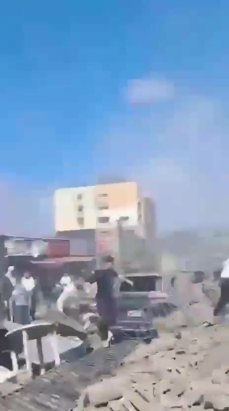 The aftermath of the airstrikes on Al Rehab