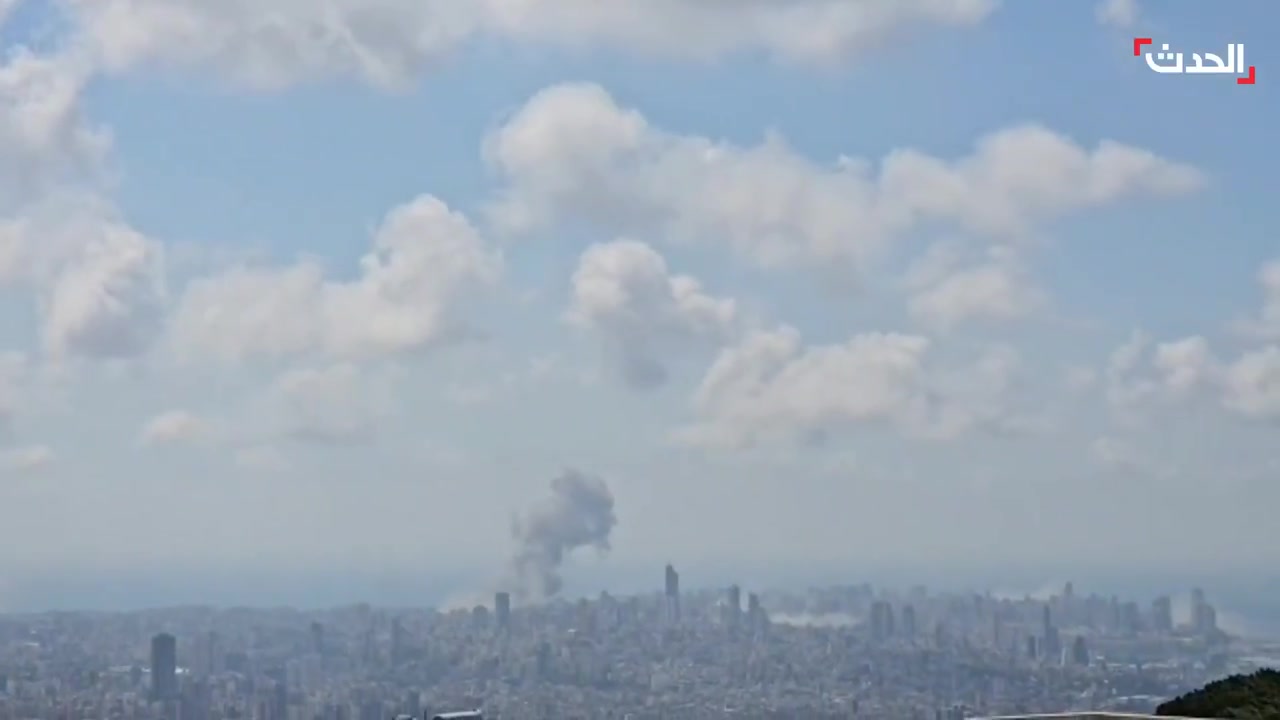 Footage shows intense Israeli airstrikes targeting various areas in Beirut's southern suburbs, with plumes of smoke rising from the bombing sites