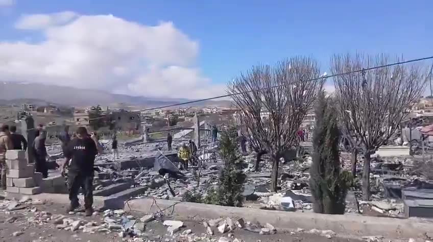 Scenes from the raid that targeted the cemetery of the town of Shamshtar
