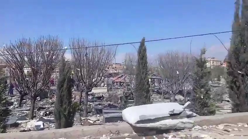 Scenes from the raid that targeted the cemetery of the town of Shamshtar
