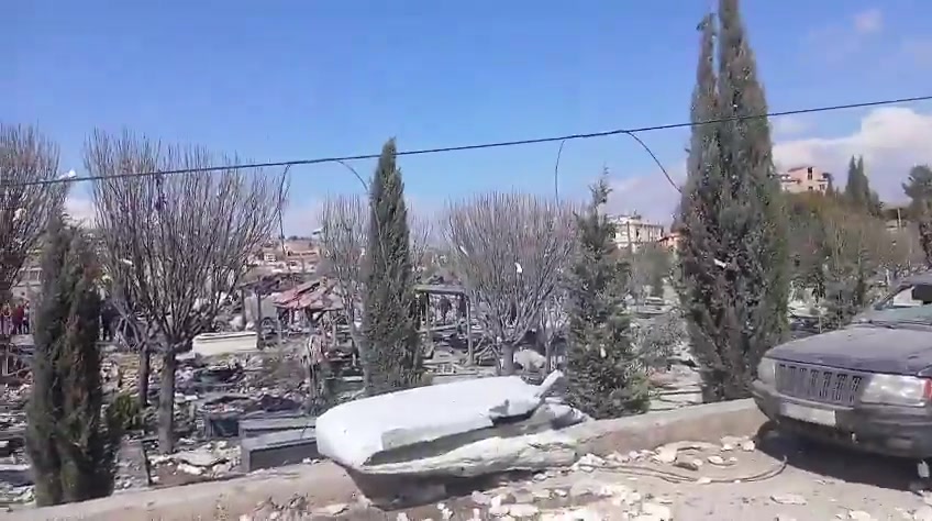 Scenes from the raid that targeted the cemetery of the town of Shamshtar