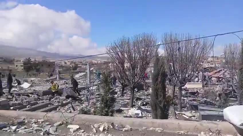 Scenes from the raid that targeted the cemetery of the town of Shamshtar