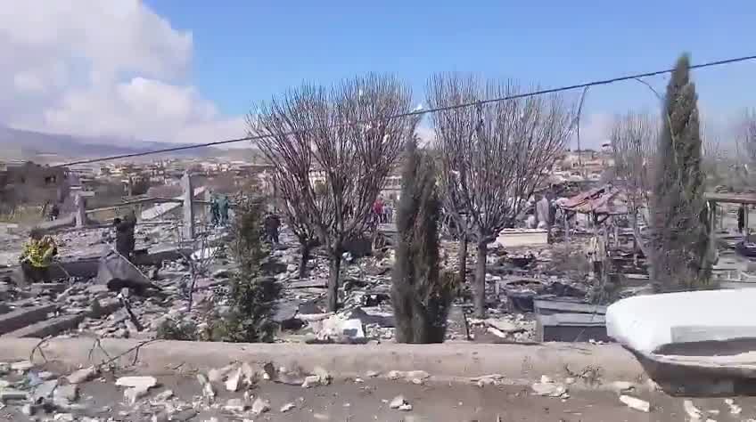 Scenes from the raid that targeted the cemetery of the town of Shamshtar