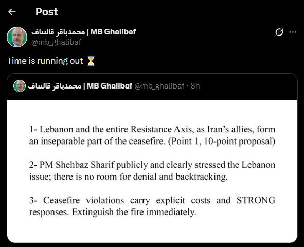 Irans Ghalibaf: Die Zeit läuft ab