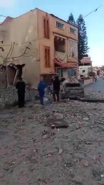 The scene from the town of Sir al-Gharbiya after it was targeted by an Israeli airstrike.