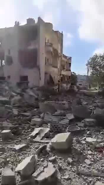 The scene from Nabatieh al-Fawqa after it was targeted by several Israeli airstrikes.