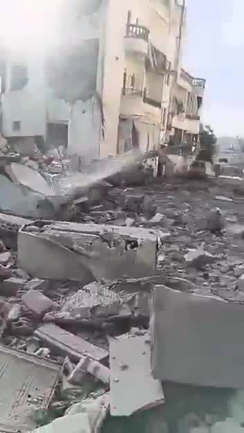 The scene from Nabatieh al-Fawqa after it was targeted by several Israeli airstrikes.