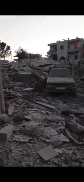 Massive destruction caused by Israeli airstrikes targeting the Arab neighborhood in Deir Zahrani