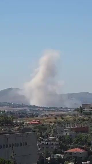 An Israeli airstrike in Yohmor, southern Lebanon, just north of the Litani River