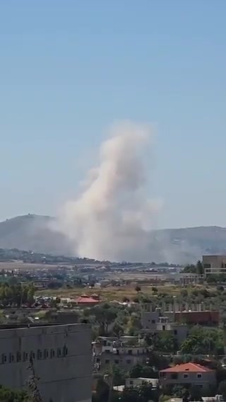 An Israeli airstrike in Yohmor, southern Lebanon, just north of the Litani River