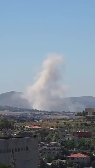 An Israeli airstrike in Yohmor, southern Lebanon, just north of the Litani River
