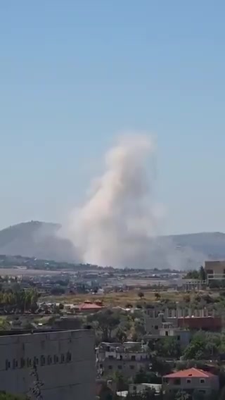 An Israeli airstrike in Yohmor, southern Lebanon, just north of the Litani River