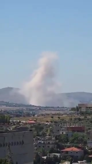 An Israeli airstrike in Yohmor, southern Lebanon, just north of the Litani River