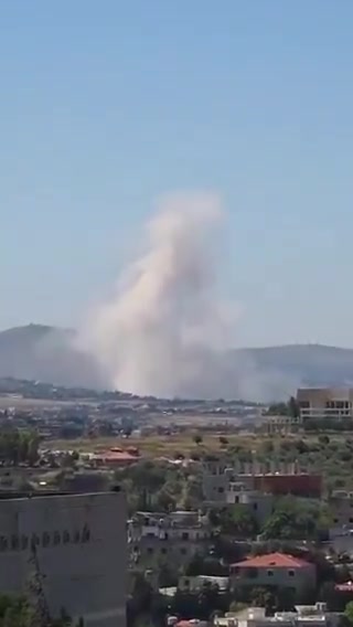 An Israeli airstrike in Yohmor, southern Lebanon, just north of the Litani River