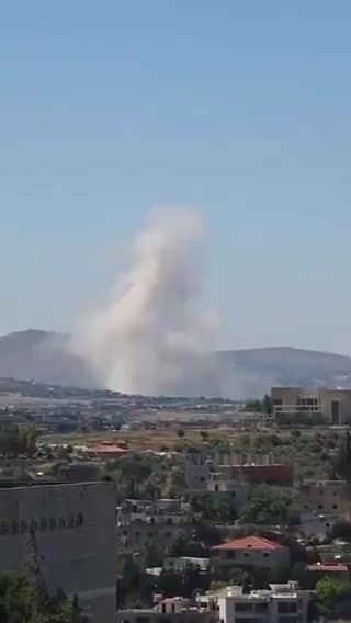 An Israeli airstrike in Yohmor, southern Lebanon, just north of the Litani River