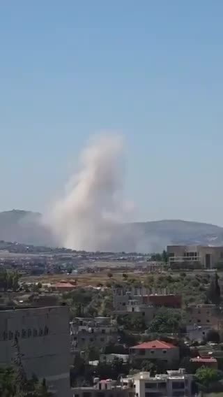 An Israeli airstrike in Yohmor, southern Lebanon, just north of the Litani River
